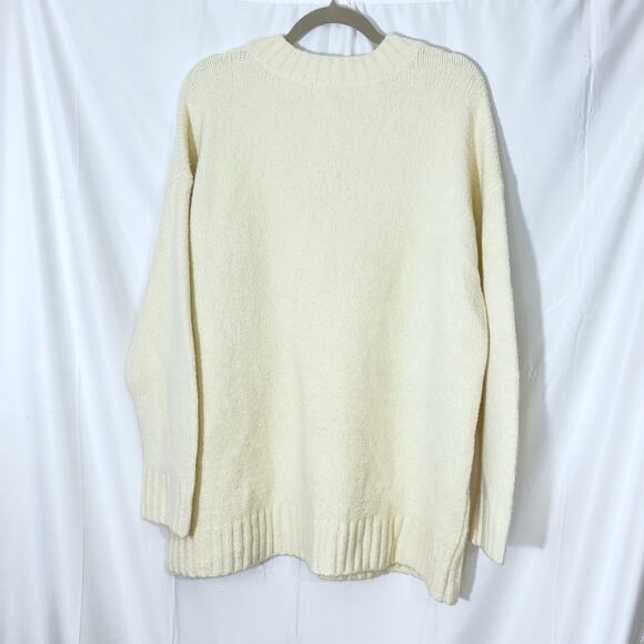 Open Edit Oversized V-Neck sweater XL ivory cream cotton blend - Picture 3 of 6